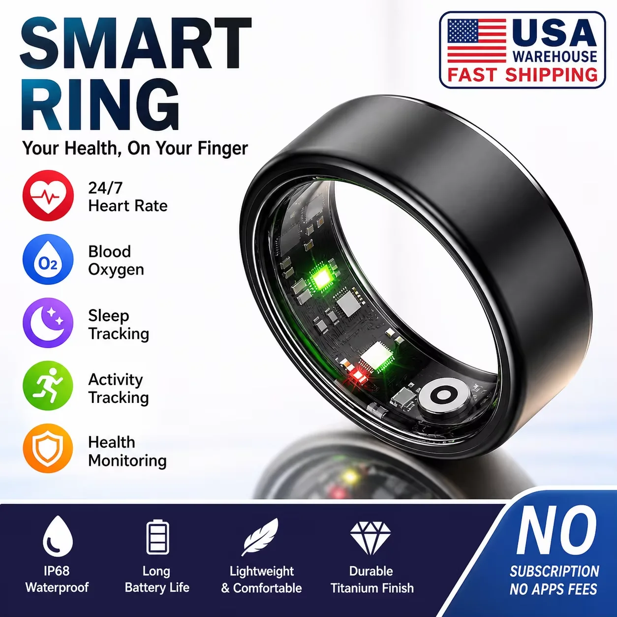 R03 Wellness Smart Ring Health Tracker Sleep Monitor Heart Rate Activity Fitness Tracking Blood Oxygen Wearable Ring for Men Women