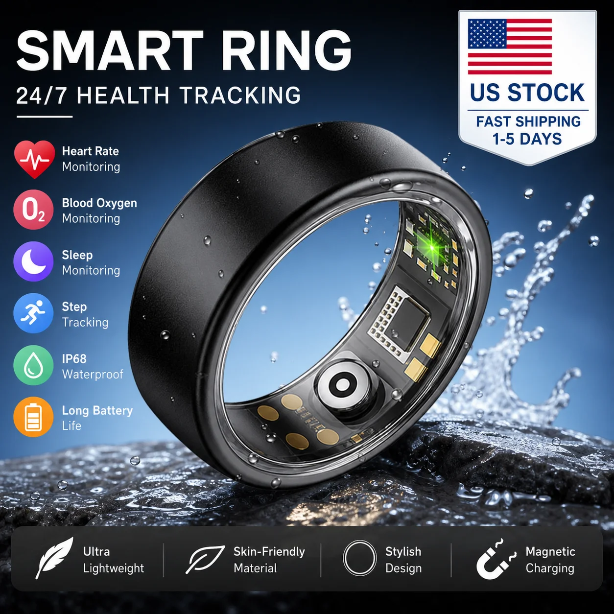 Smart Ring for Men Women Fitness Tracker Sleep Monitor Heart Rate Activity Tracking Health and Wellness Wearable