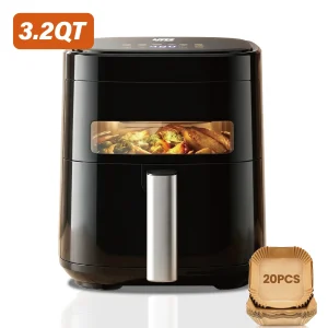 YMS 3.2QT Touchscreen Air Fryer with Visible Window, Black, 8-in-1 Preset Functions, Oil-Free Healthy Cooking, Fast & Easy to Clean, 1200W Compact Small Air Fryer for Singles, Perfect for Apartment Dorm Countertop Use, Air Fryers,Kitchen Accessories,SS316