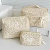 Sweet Corduroy Aesthetic Cosmetic Organizer Large Capacity Zipper Floral Makeup Pouch Skincare Clutch Cosmetics