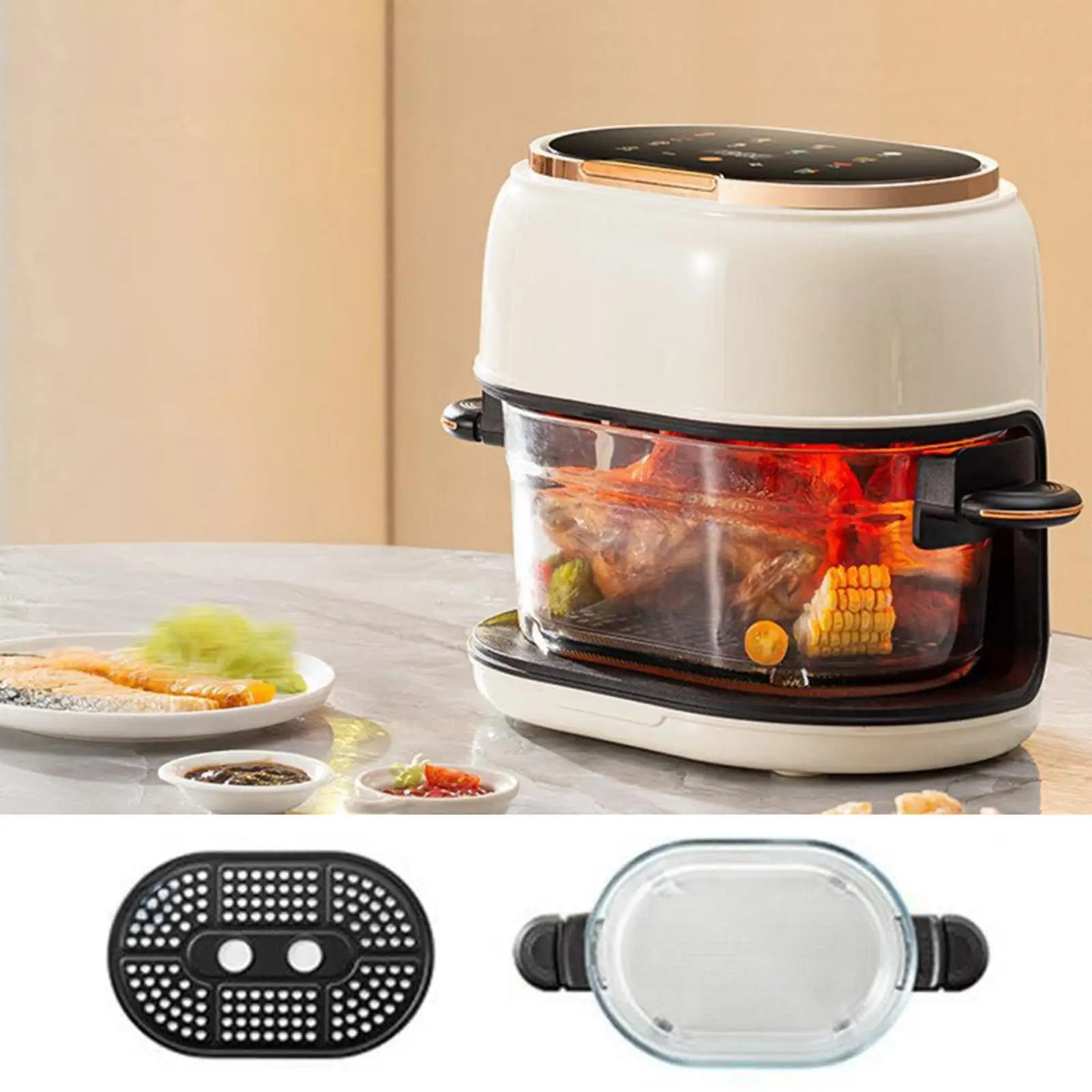Compact Electric Glass Fryer 4L Non-fat Digital Air Fryer with Long Tray for Home Fries Desserts and Chicken - Image 3