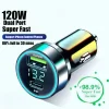 120W Car Charger USB Type C Fast Charging Phone Adapter For iPhone Xiaomi Samsung LED Digital Display Cigarette Lighter in Car