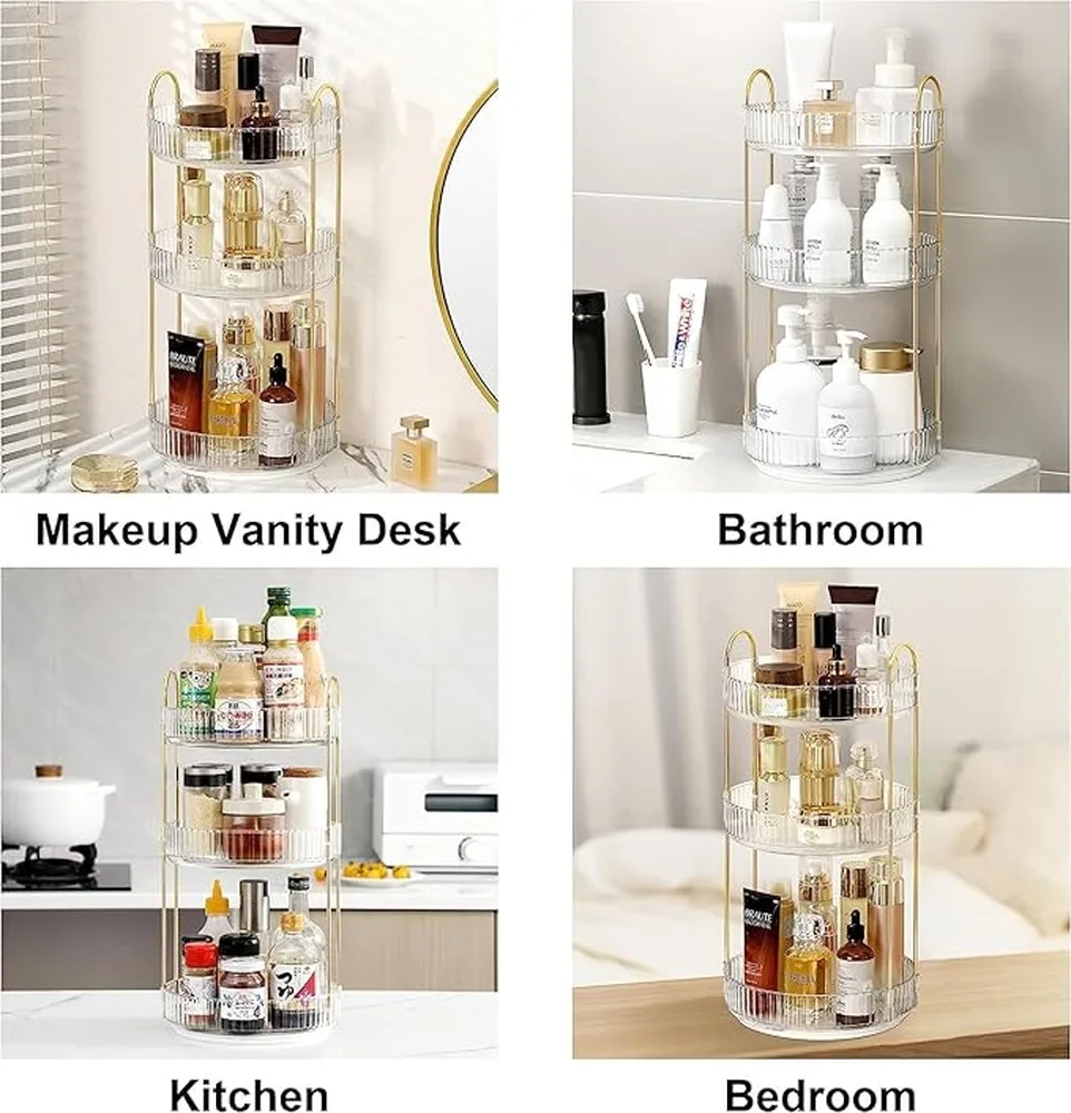 Skincare Organizer Rotating Makeup Organizer Cosmetic Storage Rack Perfume Display Stand Vanity - Image 4
