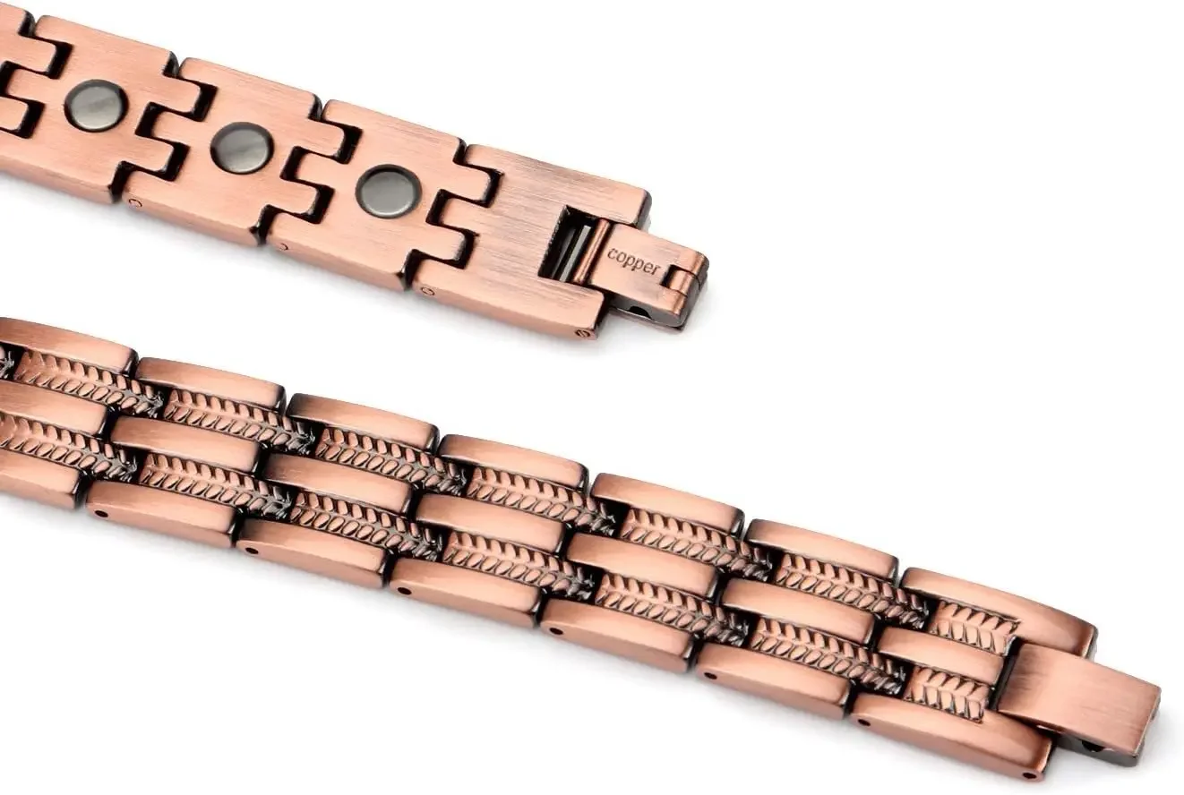 ARADOO Wheat Grain Pattern Pure Copper Magnetic Bracelet Adjustable Therapy Bangle for Joint Support & Wellness - Image 4