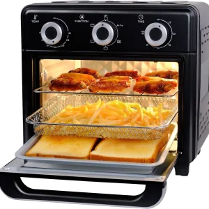 Compact 10-Quart Air Fryer Toaster Oven Combo, 3-Tier Cooking with Visible Window, Countertop Unit with 5-in-1 Functions, Cooks