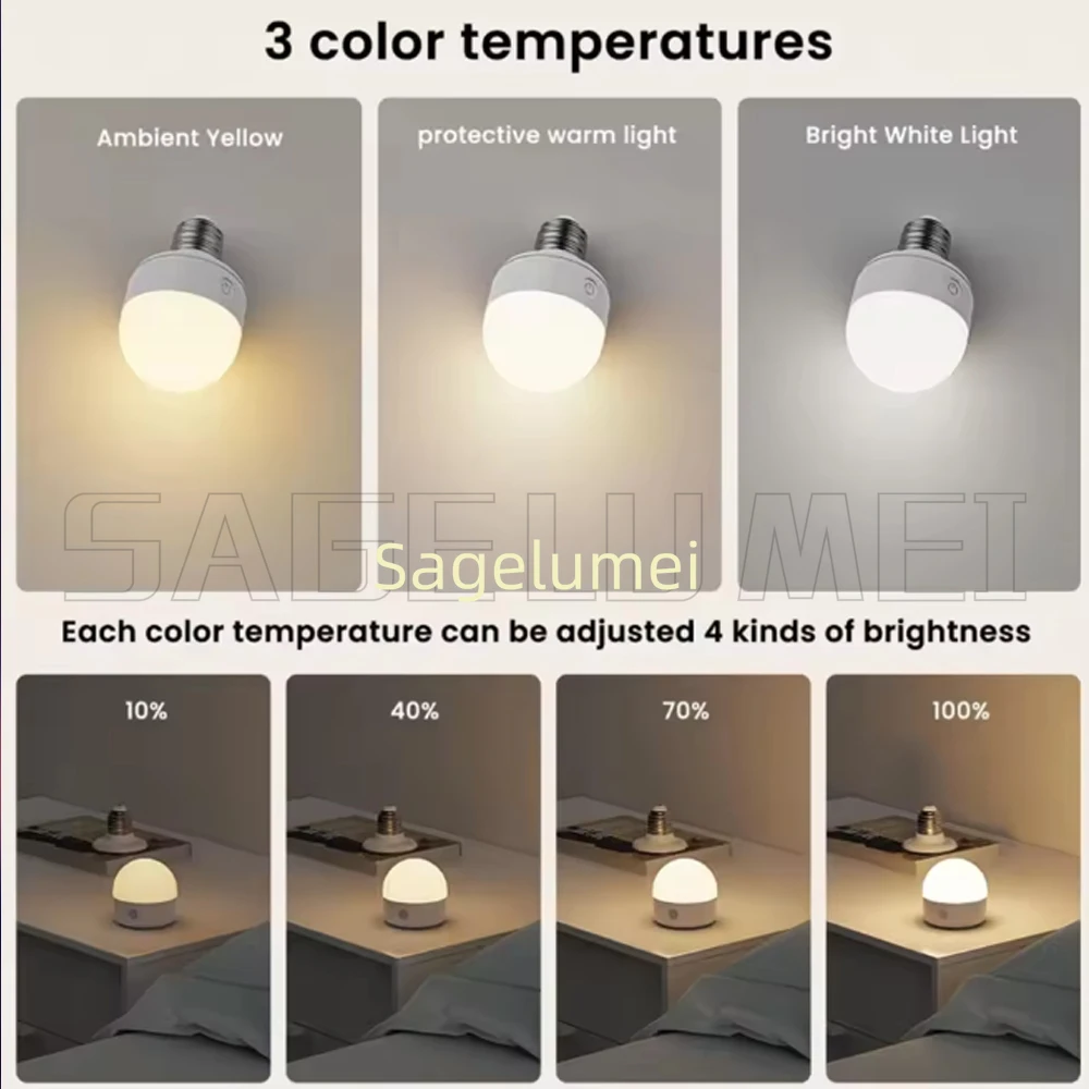 Smart E27 RGB/Tricolor LED 5W Bulb Rechargeable Dimmable Emergency LED Lamp Camping Wireless Light bulb For Home Remote Control - Image 6