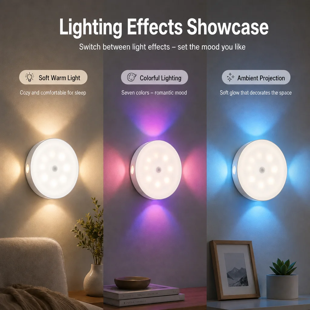 LED Smart Sensor Light RGB USB Rechargeable Night Bulb Lamp Automatic for Kitchen Cabinet Wardrobe Lamp Wireless Closet Light - Image 5