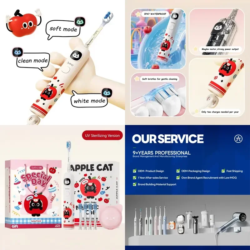 【CHIMU HOME】 Smart Electric Sonic Toothbrush for Kids with 3 Cleaning Modes IPX7 Waterproof and 2000mAh Rechargeable Li-On