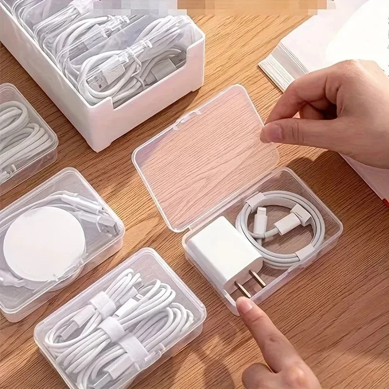 Modular Cable Organizer Box Set With Lid Transparent Cord Management Case For Desk Drawer Travel Electronics Accessories Storage - Image 2