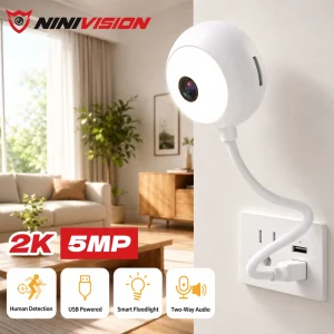 5MP Indoor WiFi Security Camera USB Powered Smart Floodlight Human Detection Two Way Audio Flexible Gooseneck Smart Home Monitor