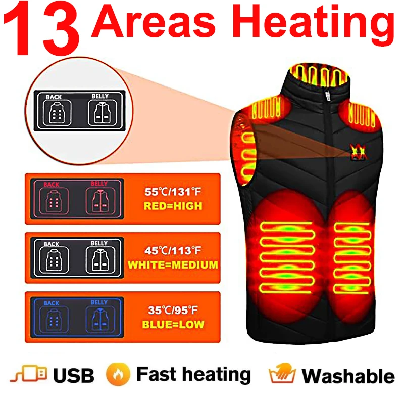 17/13/9 Areas Usb Heated Jacket Men Women Electric Heated Vest Heating Vest Heated Bodywarmer Usb Inner Heat Vest Veste - Image 2