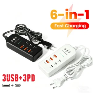6 in 1 USB Charger PD Type C Fast Charging Wall Charger Multiport USB TypeC Hub Adapter EU/US Plug Quick Charger Expander Socket