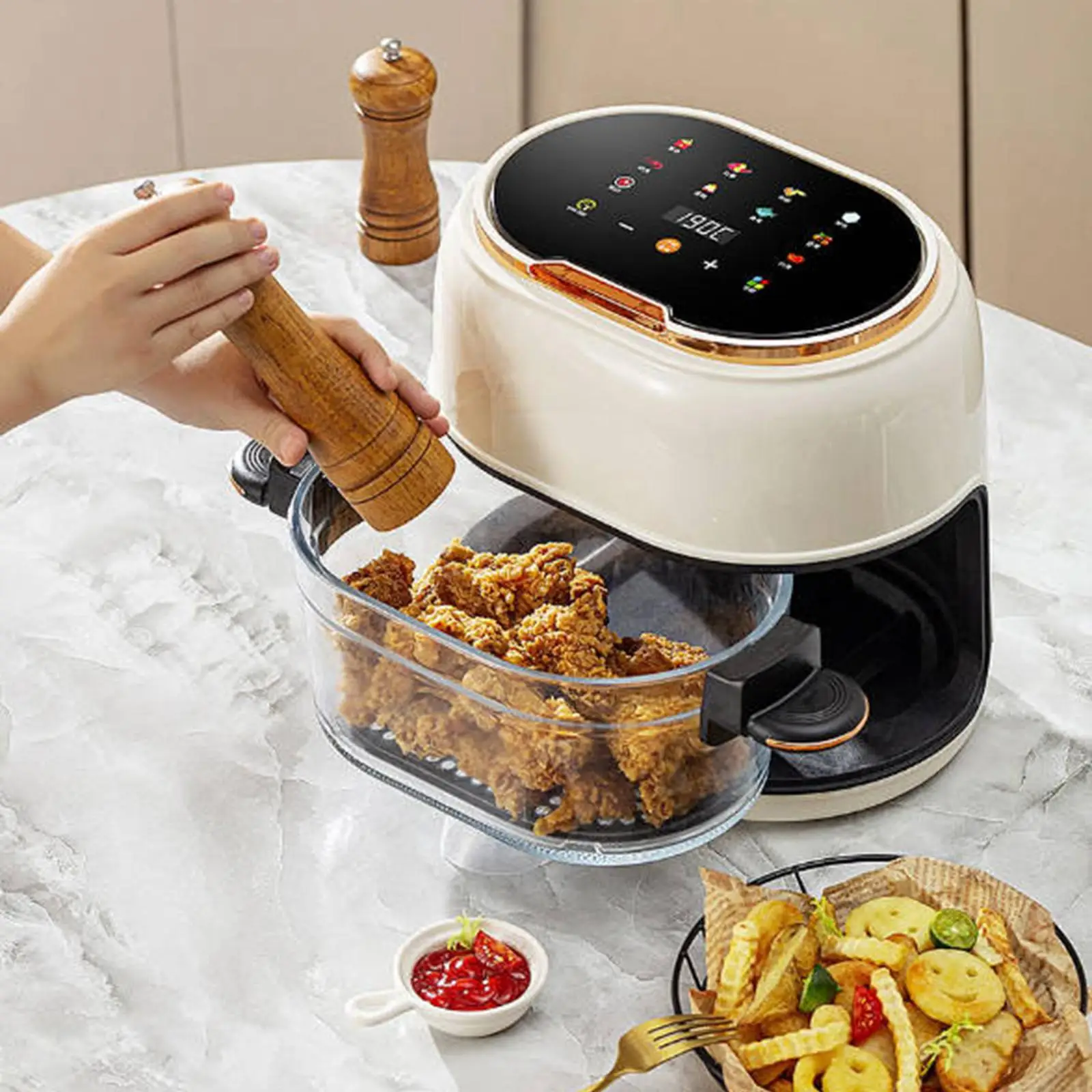 Compact Electric Glass Fryer 4L Non-fat Digital Air Fryer with Long Tray for Home Fries Desserts and Chicken - Image 6