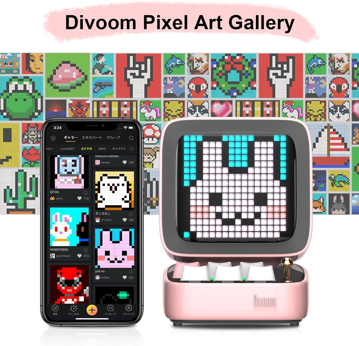 Ditoo Bluetooth Speaker Retro Pixel Art Game Portable with 16X16 LED App Controlled Front Screen (Pink) DIY LED Display Board - Image 4