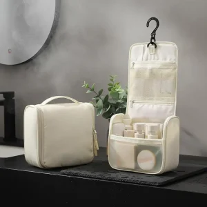 Portable Handheld Cosmetic Organizer With Hook Waterproof Hanging Travel Wash Bag Large Capacity Makeup Skincare Storage Pouch