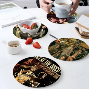 Band Pop P-Panic At The D-Disco Wood Coaster Set - Heat Resistant for Tea & Coffee, Home Cafe Decor Holiday Gift