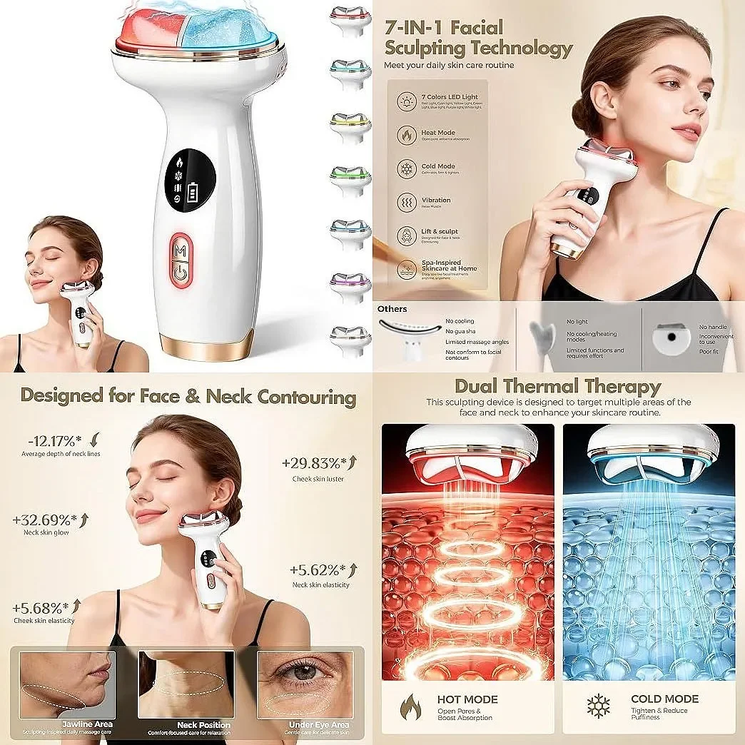 Neck & Face Massager with Hot Cold LED Light Therapy Anti-Wrinkle Beauty Device