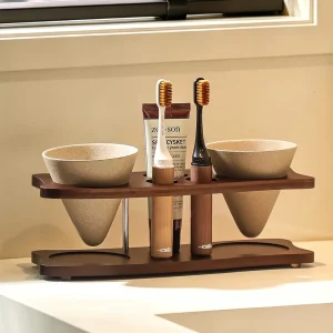 Bathroom Supplies Electric Toothbrush Rack Solid Wood Toothbrush Rack Coarse Pottery Mug Retro Bathroom Decoration Accessories