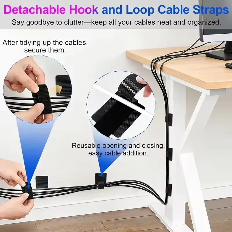 4-40 Sets Cable Management Under Desk Wire Holder Cord Organizer Adjustable Hook and Loop Adhesive Cable Ties Cables Holders - Image 4