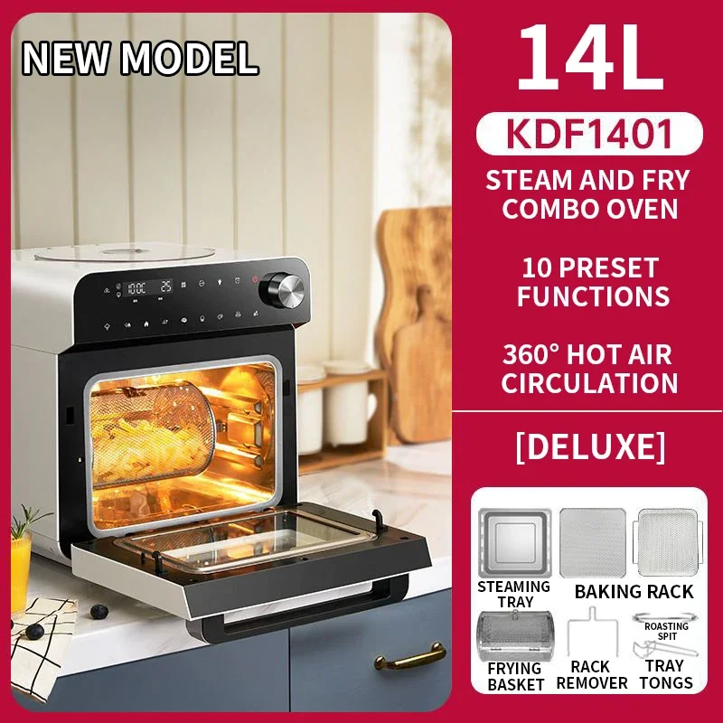 14L Steam-and-Bake Oven Combo: Home-Use Electric Steamer, Electric Oven, and Air Fryer—Compact 3-in-1 Baking, Steaming, and Fryi - Image 3