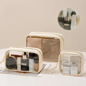 3PCS/SET Wear Resistant PVC Transparent Wash Bag Large Capacity Thick Handbag 4Pcs Skincare Organizer Travel Hand Cosmetic Bag