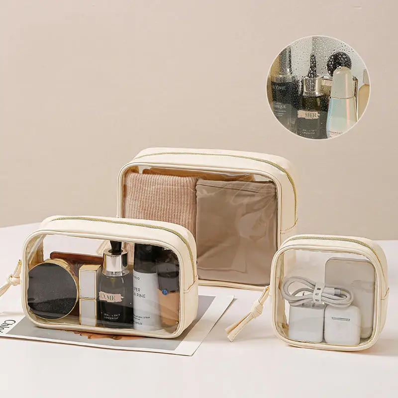3PCS/SET Wear Resistant PVC Transparent Wash Bag Large Capacity Thick Handbag 4Pcs Skincare Organizer Travel Hand Cosmetic Bag