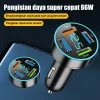 66W 4Port USB Car Charger Digital Voltage Display Fast Car Power Adapter RGB Ring Ambient Light Multi Port Car Cigarette Lighter