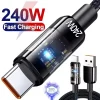 240W Nylon USB Type C Super Fast Charging Cable For Samsung Xiaomi Huawei Honor LED Digital Display USB C Charger Data Cord