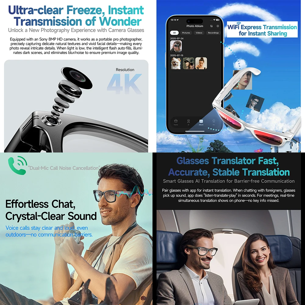 W610 Matte Smart Glasses with 800W Camera Photochromic Wi-Fi Real-time AI Translation Video Recording Music Smart Sunglasses - Image 2