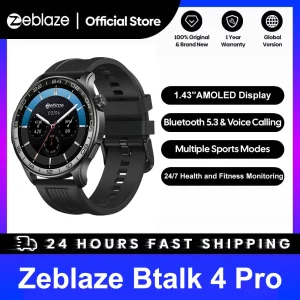 New Zeblaze Btalk 4 Pro Voice Calling Smart Watch 1.43''AMOLED Display Screen Heart Rate Fitness & Wellness Smartwatch For Men