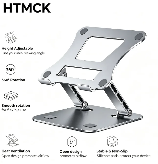 HTMCK Phone Tablet Stand Adjustable Aluminum Alloy Laptop Tablet up to 17" Laptop Portable Folding Stand Cooling Stand Support - Image 4