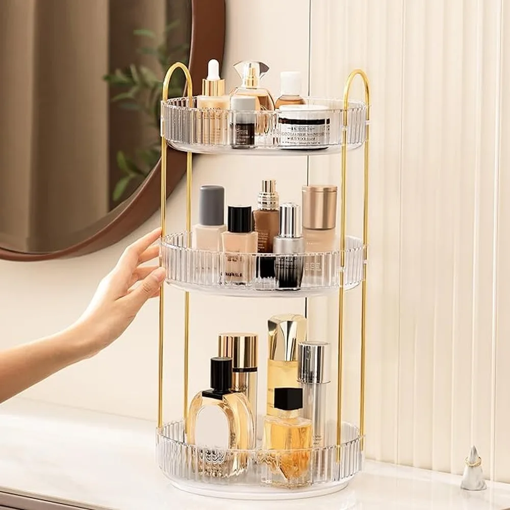 Skincare Organizer Rotating Makeup Organizer Cosmetic Storage Rack Perfume Display Stand Vanity - Image 5