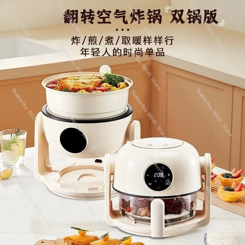 Compact Flip Top Air Fryer Dual Basket 2 In 1 Small Folding Oil Free Cooker Mini Countertop Oven for 1 Person Student Rental - Image 2