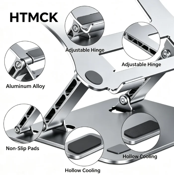 HTMCK Phone Tablet Stand Adjustable Aluminum Alloy Laptop Tablet up to 17" Laptop Portable Folding Stand Cooling Stand Support - Image 5