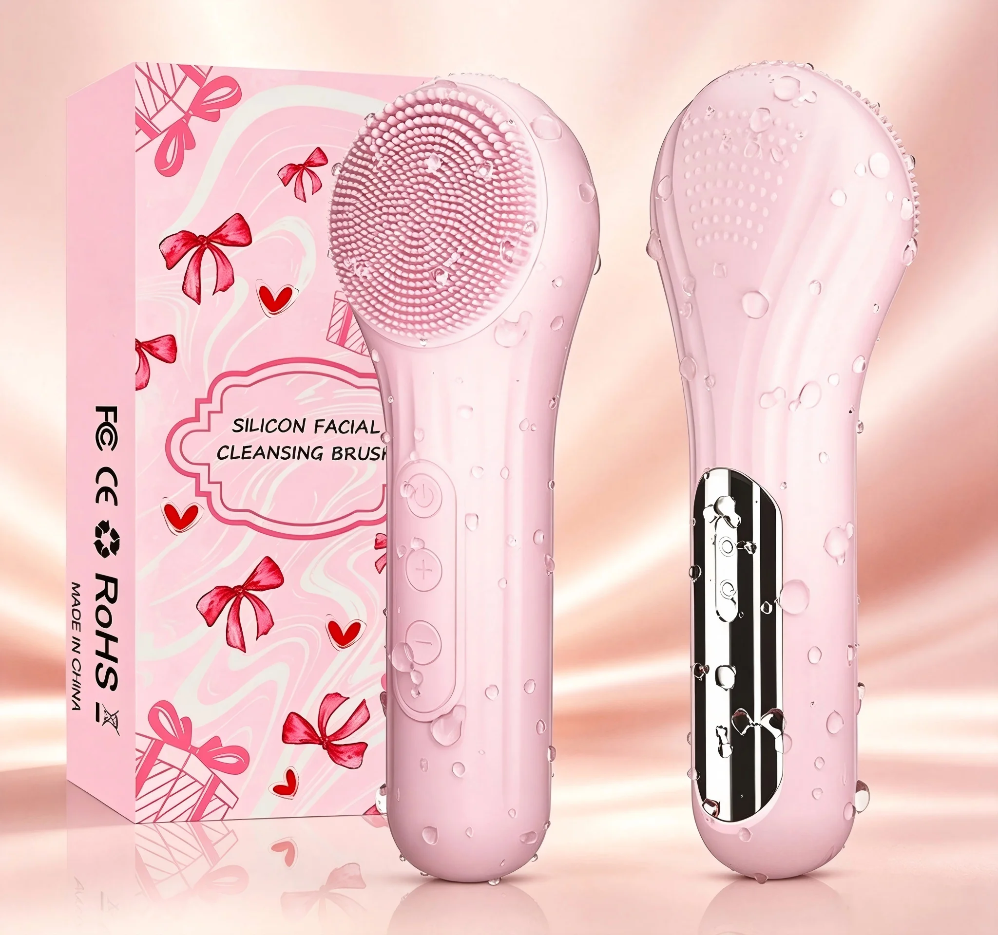 45℃ Constant Temperature Heating Sonic Silicone Face Cleanser Brush IPX7 Waterproof Magnetic Charging Deep Pore Cleansing Facial