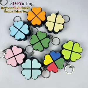 Keychain Mechanical Keyboard Button Keyring Fingertip Key Cap Pendant Antistress Toy Lucky Cover Pop It 행운 네잎클로버 팝잇 키링