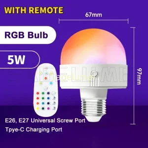 Smart E27 RGB/Tricolor LED 5W Bulb Rechargeable Dimmable Emergency LED Lamp Camping Wireless Light bulb For Home Remote Control