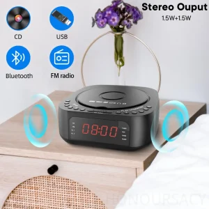 Remote Control CD Player with CD/MP3 HIFI Stereo Bluetooth Speakers USB Charging Dimmable LED Display Dual Alarm Clock FM Radios