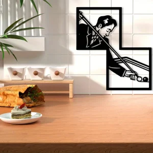 Vintage Billiards Metal Wall Art Iron Player Sculpture Game Room Bar Decor Pool Cue Mural Retro Man Cave Hanging Sports Gift