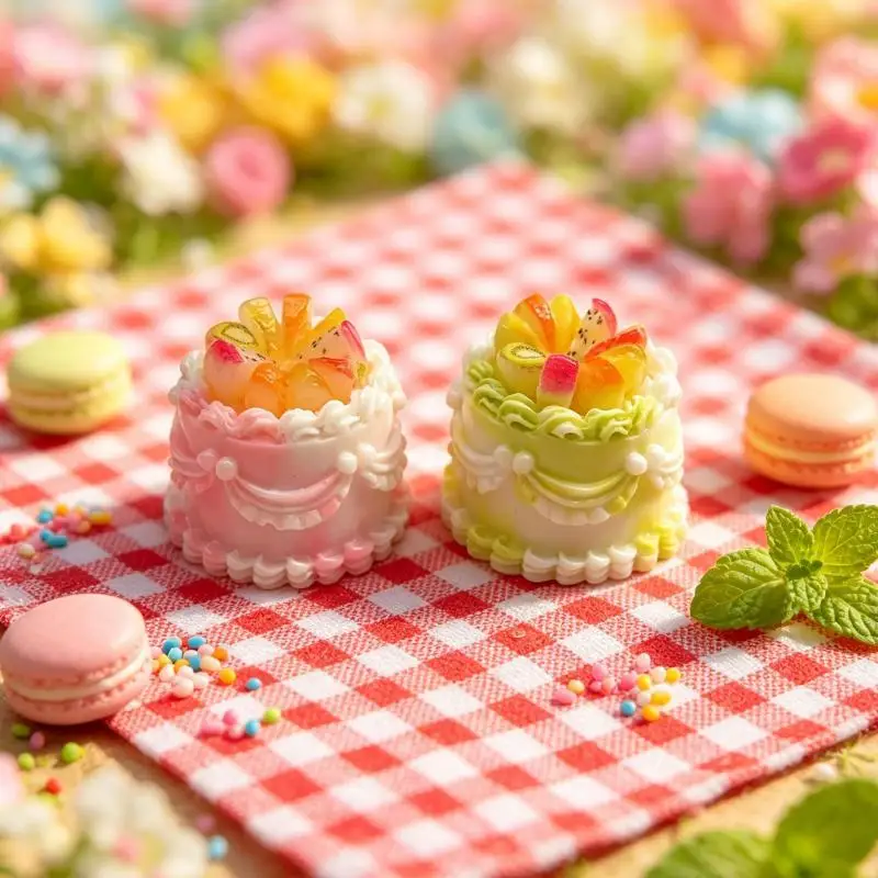 Dollhouse Miniature Fruit Birthday Cake Lovely Tiny Fake Cake for DIY Jewelry Craft Scrapbooking Dollhouse Decor Hobby Gift