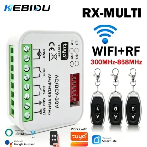 KEBIDU RX MULTI Tuya Smart Switch Module 300-868MHz 2CH 433MHz 868MHz Wifi Controller Garage / Gate Door Remote Control Receiver