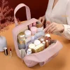 Vertical Portable Hand Carry Makeup Bag, Durable Travel Organizer with Independent Pockets for Skincare and Cosmetic Tools