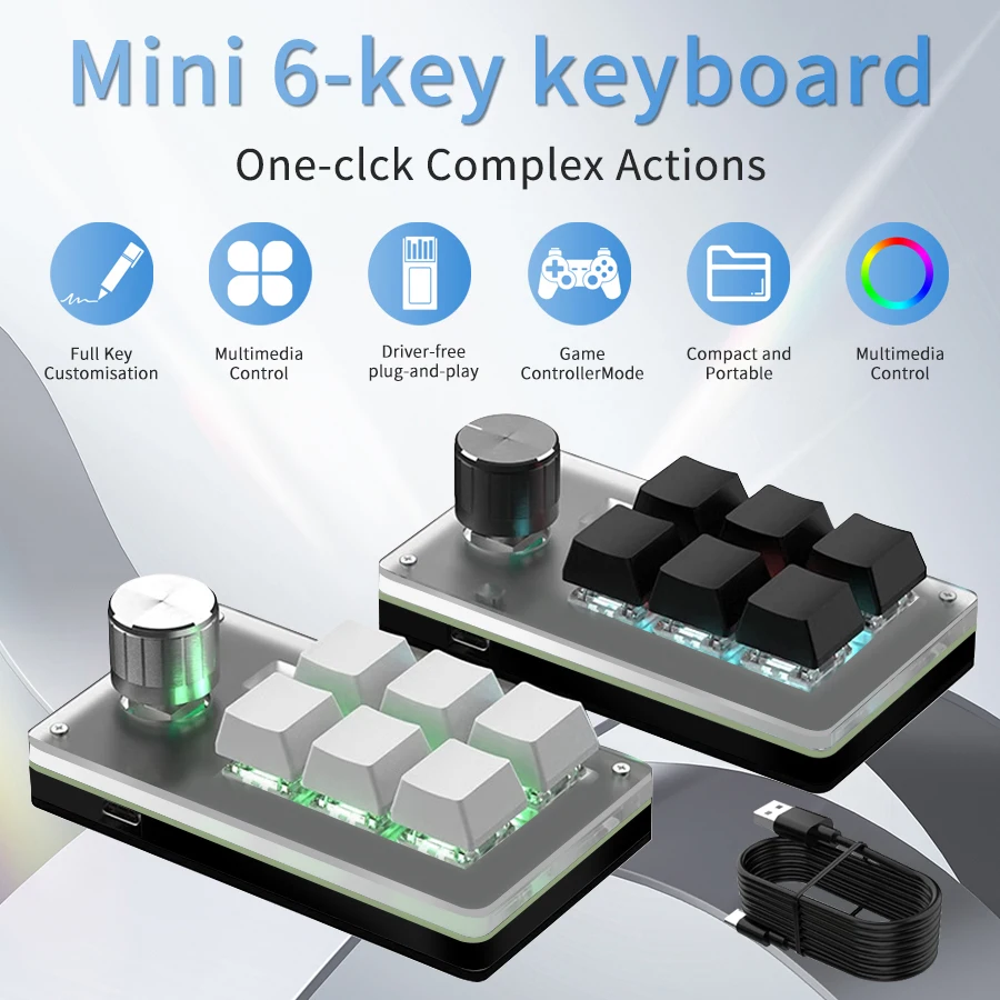 6 Keys 1 Mini Knob RGB Keyboard for Photoshop USB Mechanical Keyboard Gamer Macro Custom Keyboard Gaming Custom Programming Knob