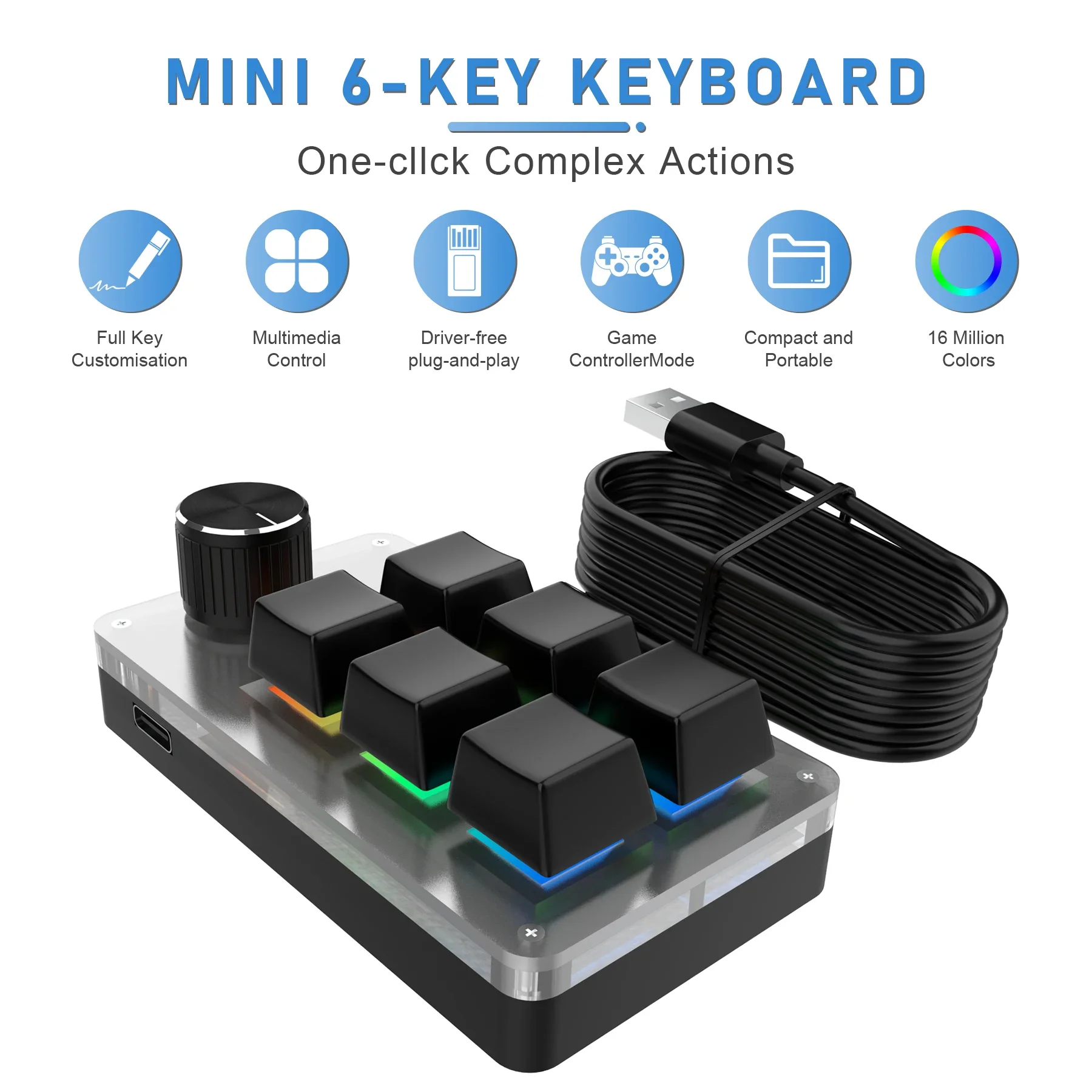 6 Keys 1 Mini Knob RGB Keyboard for Photoshop USB Mechanical Keyboard Gamer Macro Custom Keyboard Gaming Custom Programming Knob - Image 4
