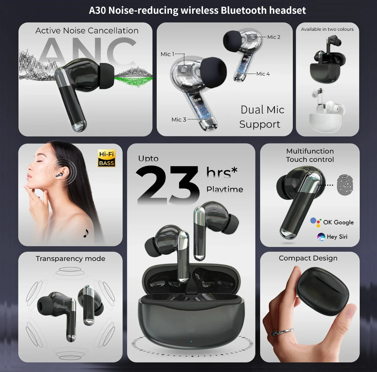 A30 Gaming Headphone Quad Mics Low Latency ANC ENC TWS Wireless Earbuds In-ear Earphones for Sport Super Bass Headset - Image 5
