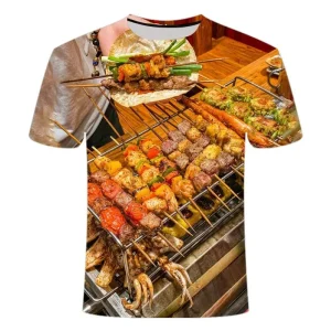 Barbecue Kebab Graphic T Shirt Men 3D Printed Night Market BBQ T-shirt Funny Short Sleeve Tee Shirts Casual Tops Street Tshirt