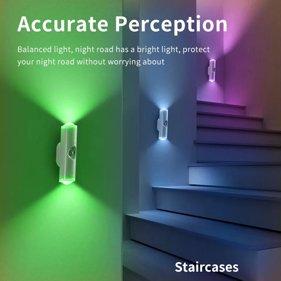 Rechargeable RGB Wall Lamp Double Head Motion Sensor Magnetic Night Light Wireless Smart LED Spotlight for Hallway Kitchen - Image 5