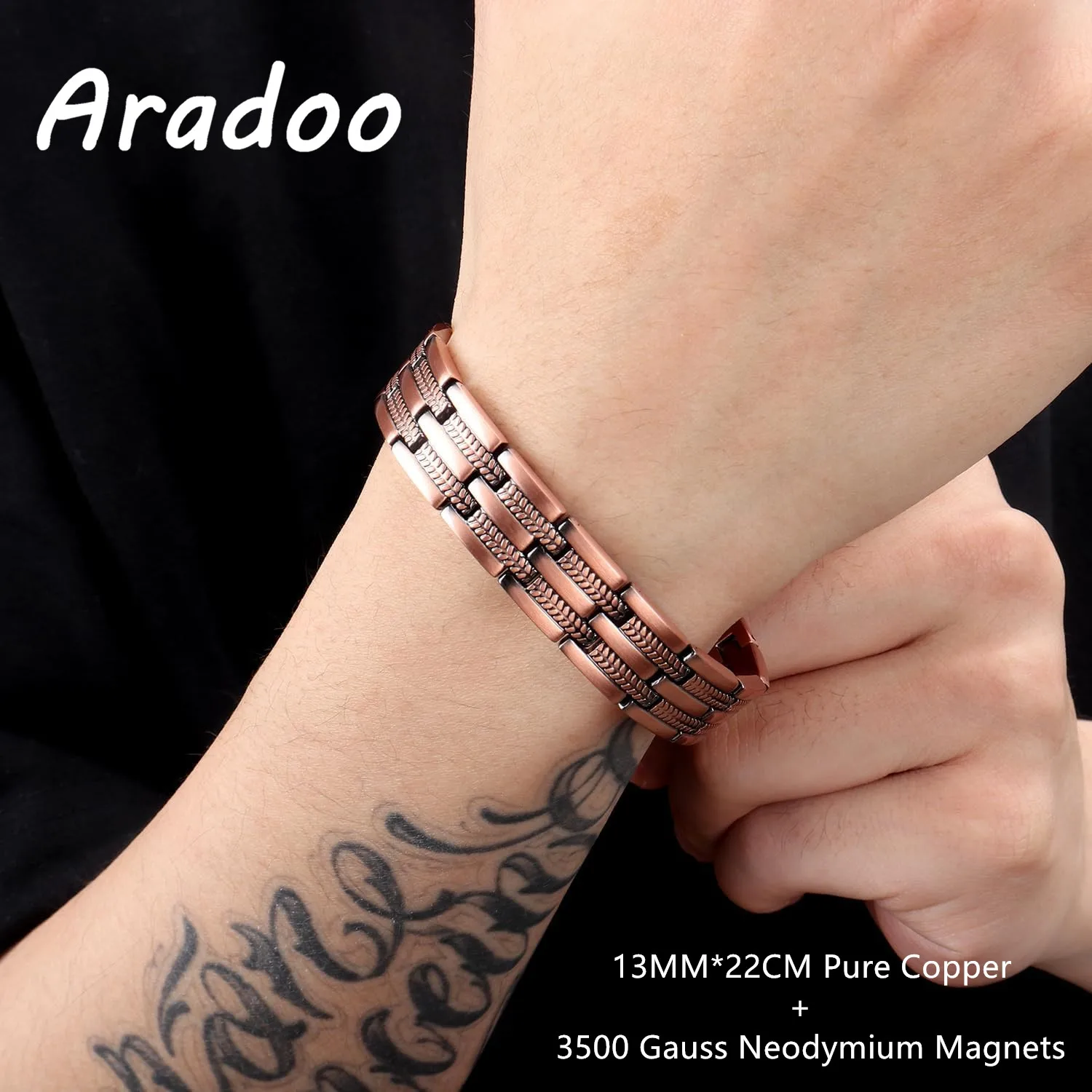 ARADOO Wheat Grain Pattern Pure Copper Magnetic Bracelet Adjustable Therapy Bangle for Joint Support & Wellness - Image 3
