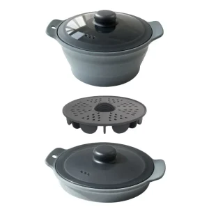 Collapsible Silicone Cooking Pot Food Grade Steamer Bowl Kitchen Boiler Microwave Oven Air Fryer Safe Outdoor Camping Gear