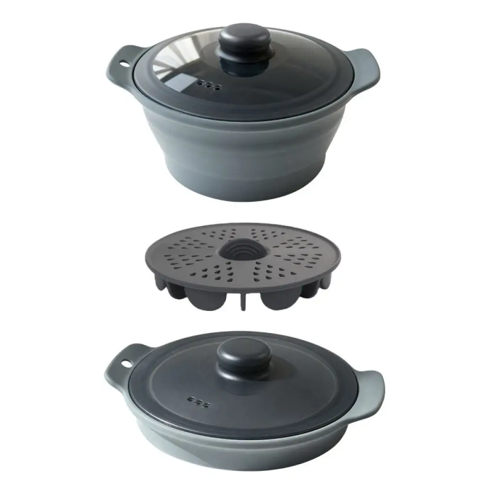 Collapsible Silicone Cooking Pot Food Grade Steamer Bowl Kitchen Boiler Microwave Oven Air Fryer Safe Outdoor Camping Gear